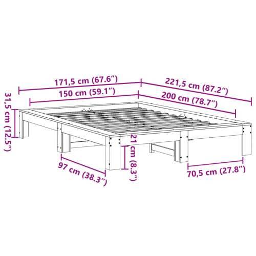 Okvir kreveta bez madraca 150 x 200 cm od masivne borovine Prirodna 150 x 200 cm Cijena