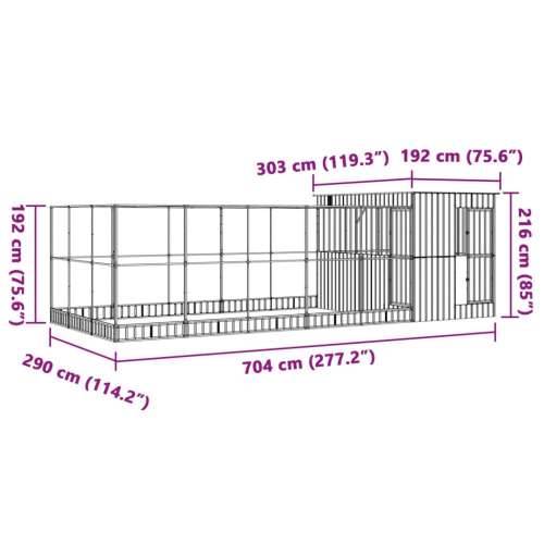 Kavez za ptice s produžetkom srebrni 704x303x216 cm čelični - 704 x 303 x 216 cm Cijena