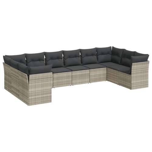 Vrtna garnitura - 10-dijelni set vrtnih sofa poliratan s jastucima svijetlosivi - Svjetlosiva Bez stola 1 Cijena