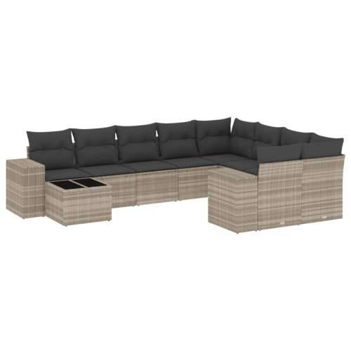 Vrtna garnitura - 10-dijelni set vrtnih sofa poliratan s jastucima svijetlosivi - Svjetlosiva i tamnosiva 1 Cijena