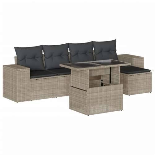 Vrtna garnitura - 6-dijelni set vrtnih sofa od poliratana s jastucima svjetlosivi - Svjetlosiva bez spremišta 1 Cijena