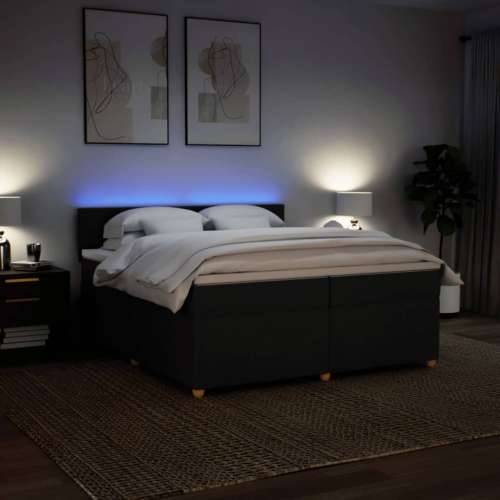 Krevet s oprugama i madracem crni 200x200 cm od tkanine - Crna 200 x 200 cm Blok s kvadratima Cijena