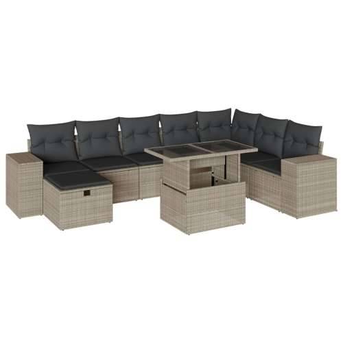 Vrtna garnitura - 9-dijelni set vrtnih sofa od poliratana s jastucima svjetlosivi - Svjetlosiva bez spremišta 1 Cijena