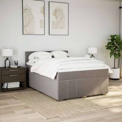 Krevet s oprugama i madracem smeđesivi 140 x 190 cm od tkanine - Sivo-smeđa 140 x 190 cm Blok s kvadratima Cijena