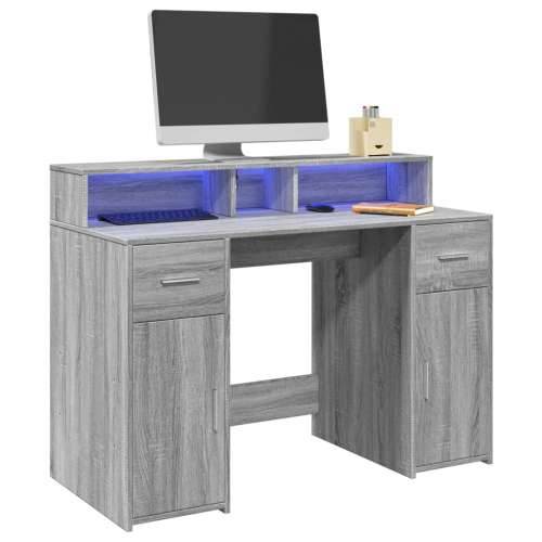 Radni stol s LED svjetlima siva boja hrasta 120x55x91 cm drveni - Sivi hrast sonoma 120 x 55 x 91 cm Cijena
