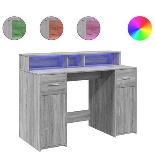 Radni stol s LED svjetlima siva boja hrasta 120x55x91 cm drveni - Sivi hrast sonoma 120 x 55 x 91 cm Cijena