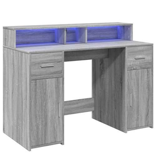 Radni stol s LED svjetlima siva boja hrasta 120x55x91 cm drveni - Sivi hrast sonoma 120 x 55 x 91 cm Cijena