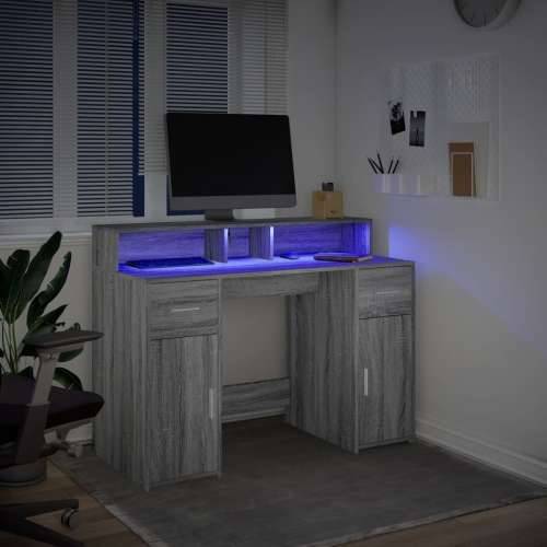 Radni stol s LED svjetlima siva boja hrasta 120x55x91 cm drveni - Sivi hrast sonoma 120 x 55 x 91 cm Cijena