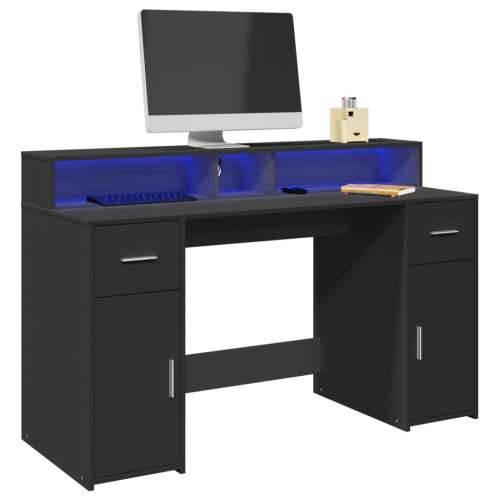 Radni stol s LED svjetlima crni 140x55x91 cm konstruirano drvo - Crna 140 x 55 x 91 cm Cijena