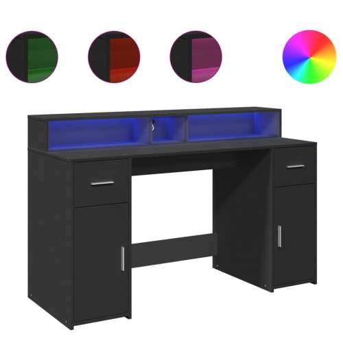 Radni stol s LED svjetlima crni 140x55x91 cm konstruirano drvo - Crna 140 x 55 x 91 cm Cijena