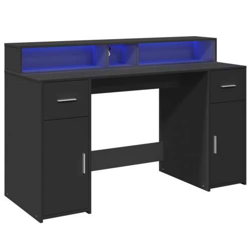 Radni stol s LED svjetlima crni 140x55x91 cm konstruirano drvo - Crna 140 x 55 x 91 cm Cijena