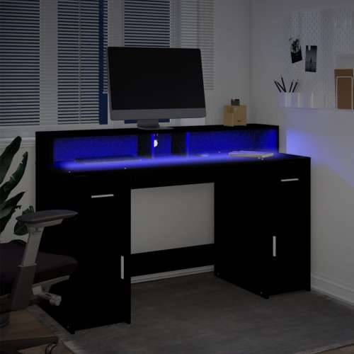 Radni stol s LED svjetlima crni 140x55x91 cm konstruirano drvo - Crna 140 x 55 x 91 cm Cijena