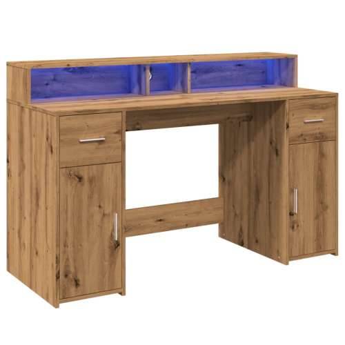 Radni stol s LED svjetlima boja hrasta 140x55x91 cm drveni - artisian oak 140 x 55 x 91 cm Cijena