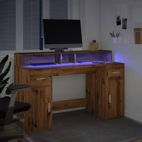 Radni stol s LED svjetlima boja hrasta 140x55x91 cm drveni - artisian oak 140 x 55 x 91 cm Cijena