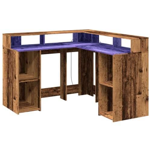 Radni stol s LED svjetlima boja staro drvo 130x130x91 cm drveni - Staro drvo 130 x 130 x 91 cm Cijena