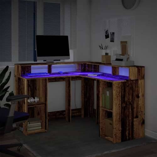 Radni stol s LED svjetlima boja staro drvo 130x130x91 cm drveni - Staro drvo 130 x 130 x 91 cm Cijena