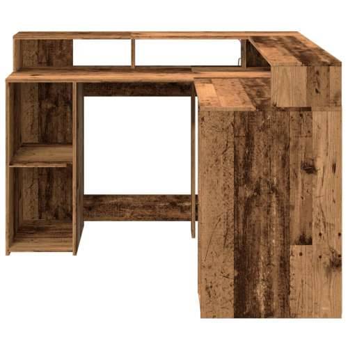 Radni stol s LED svjetlima boja staro drvo 130x130x91 cm drveni - Staro drvo 130 x 130 x 91 cm Cijena