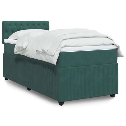 Box spring krevet s madracem tamnozeleni 90x190 cm baršunasti - Tamnozelena 90 x 190 cm Dizajn s gumbima Cijena