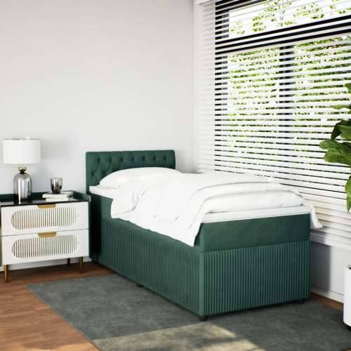 Box spring krevet s madracem tamnozeleni 90x190 cm baršunasti - Tamnozelena 90 x 190 cm Dizajn s gumbima Cijena