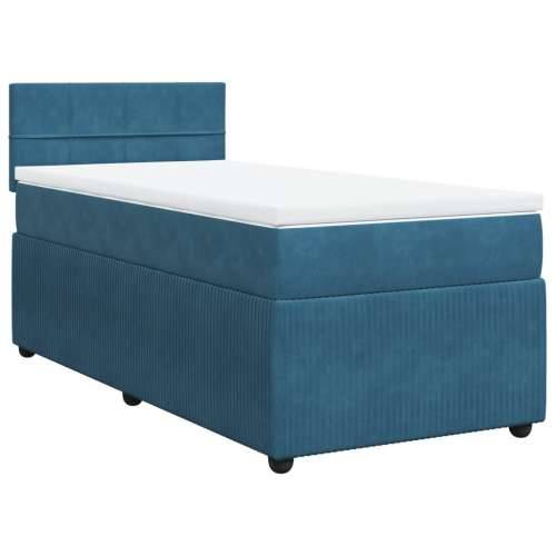 Box spring krevet s madracem plavi 90x200 cm baršunasti - Plava 90 x 200 cm Blok s kvadratima Cijena