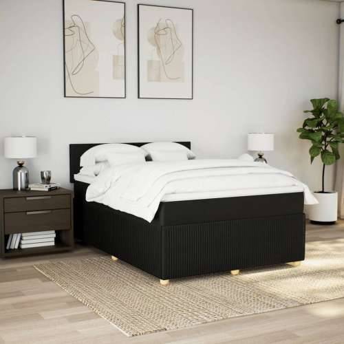 Krevet s oprugama i madracem crni 140 x 190 cm od tkanine - Crna 140 x 190 cm Gladak dizajn Cijena