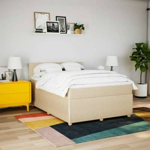 Krevet s oprugama i madracem krem 140x200 cm od tkanine Krema 140 x 200 cm Blok s kvadratima Cijena