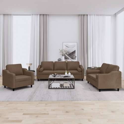 3-dijelni set sofa s jastucima smeđi od tkanine - Smeđa s jastučićima Cijena