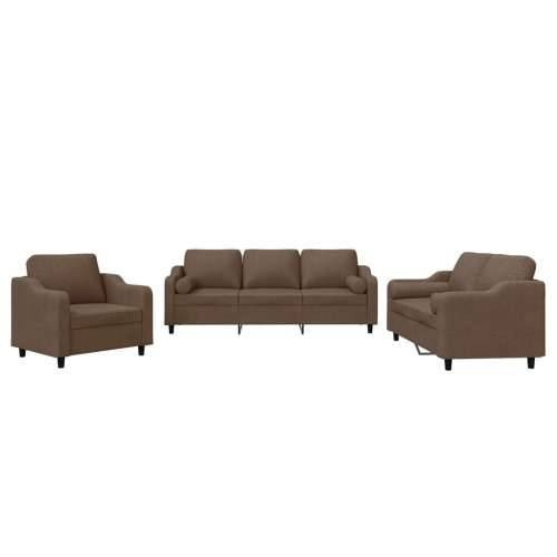 3-dijelni set sofa s jastucima smeđi od tkanine - Smeđa s jastučićima Cijena
