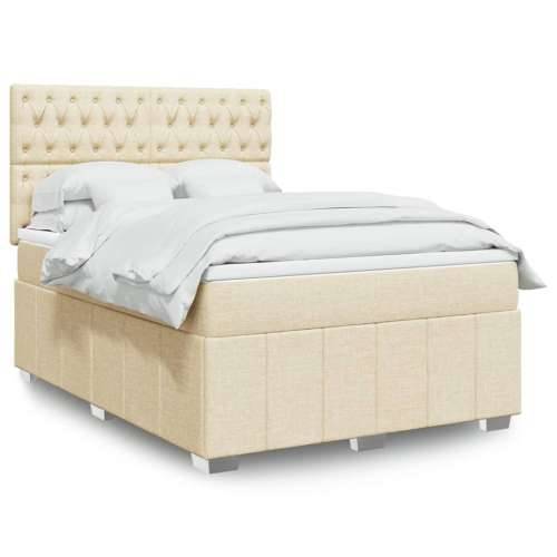 Krevet s oprugama i madracem krem 140 x 190 cm od tkanine - Krema 140 x 190 cm Dizajn s gumbima Cijena