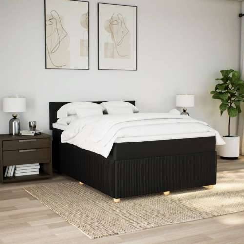 Krevet s oprugama i madracem crni 160x200 cm od tkanine - Crna 160 x 200 cm Gladak dizajn Cijena