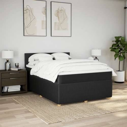 Krevet s oprugama i madracem crni 160x200 cm od tkanine - Crna 160 x 200 cm Blok s kvadratima Cijena