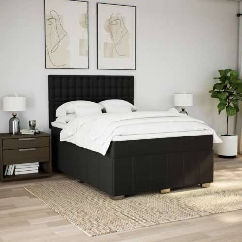 Krevet s oprugama i madracem crni 140x200 cm od tkanine - Crna 140 x 200 cm gumbi Cijena