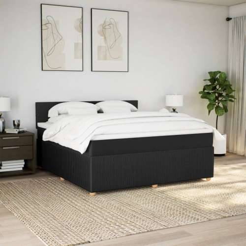 Krevet s oprugama i madracem crni 180x200 cm od tkanine - Crna 180 x 200 cm Blok s kvadratima Cijena