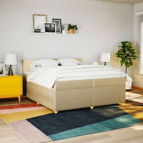 Krevet s oprugama i madracem krem 200 x 200 cm od tkanine - Krema 200 x 200 cm Gladak dizajn Cijena