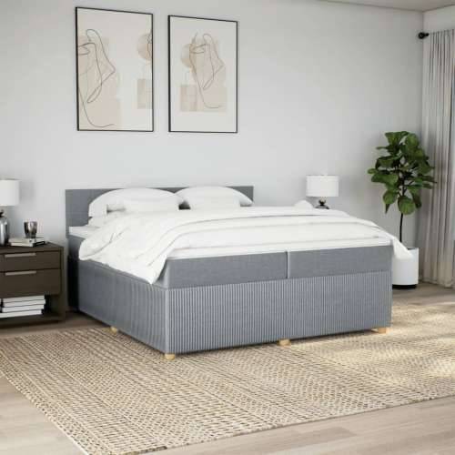 Krevet s oprugama i madracem svjetlosivi 200 x 200cm od tkanine - Svjetlosiva 200 x 200 cm Blok s kvadratima Cijena