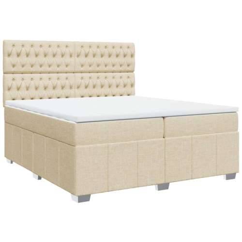 Krevet s oprugama i madracem krem 200 x 200 cm od tkanine - Krema 200 x 200 cm Dizajn s gumbima Cijena