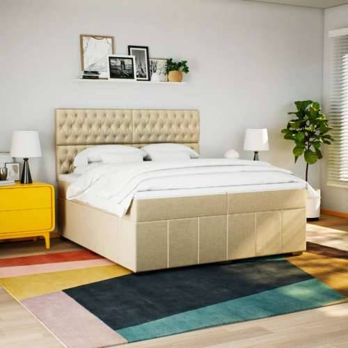 Krevet s oprugama i madracem krem 200 x 200 cm od tkanine - Krema 200 x 200 cm Dizajn s gumbima Cijena
