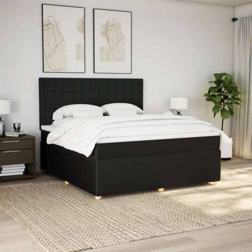 Krevet s oprugama i madracem crni 180x200 cm od tkanine - Crna 180 x 200 cm gumbi Cijena