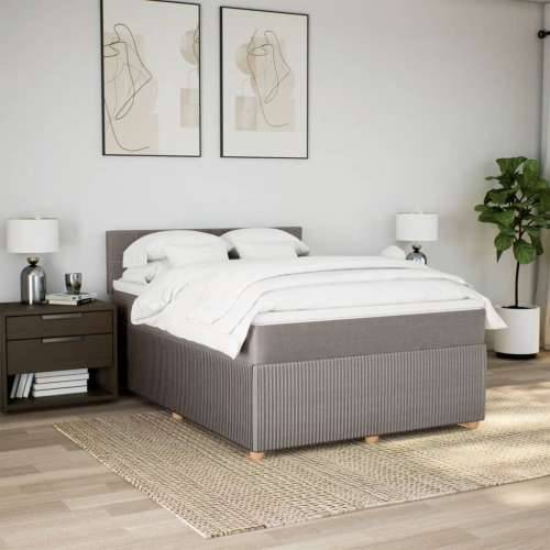 Krevet s oprugama i madracem smeđesivi 140 x 190 cm od tkanine - Sivo-smeđa 140 x 190 cm Blok s kvadratima Cijena