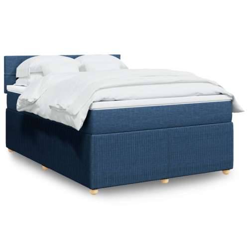 Krevet s oprugama i madracem plavi 140 x 190 cm od tkanine - Plava 140 x 190 cm Blok s kvadratima Cijena