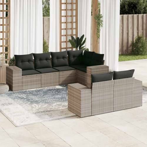 Vrtna garnitura - 7-dijelni set vrtnih sofa svjetlosivi od poliratana - Svjetlosiva 1 Cijena