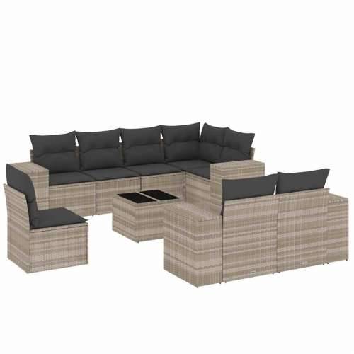 Vrtna garnitura - 9-dijelni set vrtnih sofa od poliratana s jastucima svjetlosivi - Svjetlosiva Bez stola 1 Cijena