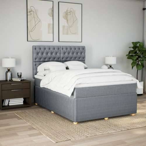 Krevet box spring s madracem svjetlosivi 140x200 cm od tkanine - Svjetlosiva 140 x 200 cm Dizajn s gumbima Cijena