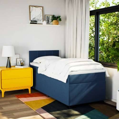 Krevet s oprugama i madracem plavi 80x200 cm od tkanine - Plava 80 x 200 cm Blok s kvadratima Cijena