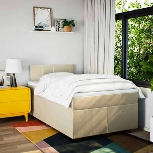 Krevet box spring s madracem krem 120 x 190 cm od tkanine - Krema 120 x 190 cm Blok s kvadratima Cijena