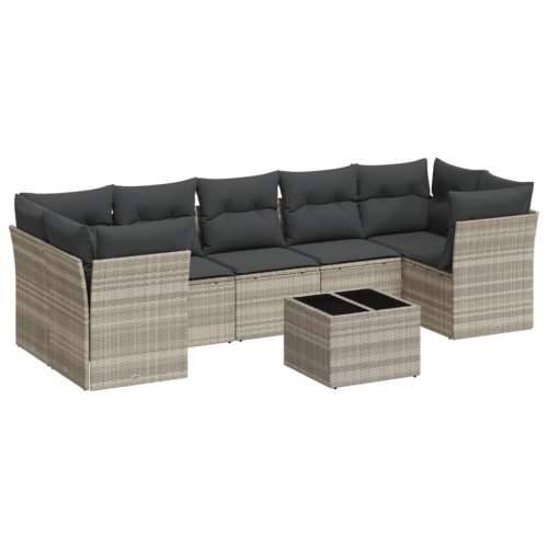 Vrtna garnitura - 8-dijelni set vrtnih sofa od poliratana s jastucima svjetlosivi - Svjetlosiva stol + 4x kutna + 3x srednja 1 Cijena