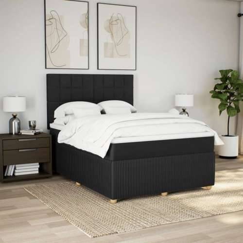 Krevet s oprugama i madracem crni 160x200 cm od tkanine - Crna 160 x 200 cm Blok s kvadratima Cijena