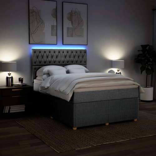 Krevet box spring s madracem svjetlosiva 160x200 cm tkanina - Svjetlosiva 160 x 200 cm Dizajn s gumbima Cijena