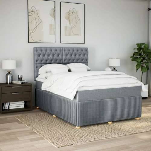 Krevet box spring s madracem svjetlosiva 160x200 cm tkanina - Svjetlosiva 160 x 200 cm Dizajn s gumbima Cijena