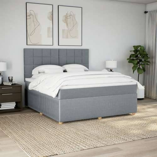 Krevet s oprugama i madracem svjetlosivi 180x200 cm od tkanine - Svjetlosiva 180 x 200 cm Blok s kvadratima Cijena